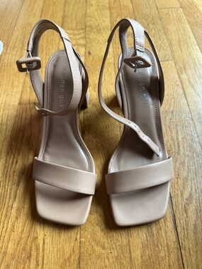 Madden Girl Blush Nude Square Toe Slingback Block Heels